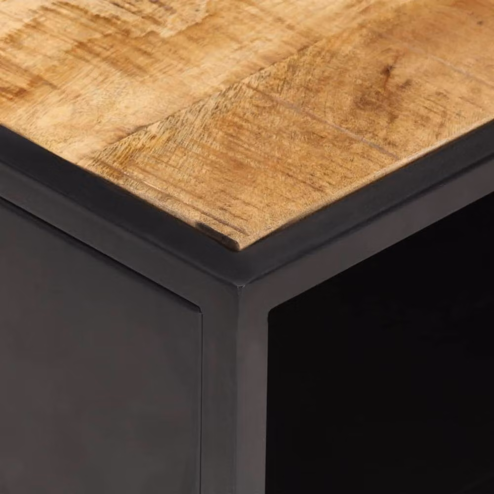 Berkfield Home Beautiful Rectangular Coffee Table with Carved Door in Brown Rough Mango Wood W/D/H: 90 x 55 x 36 cm – 3