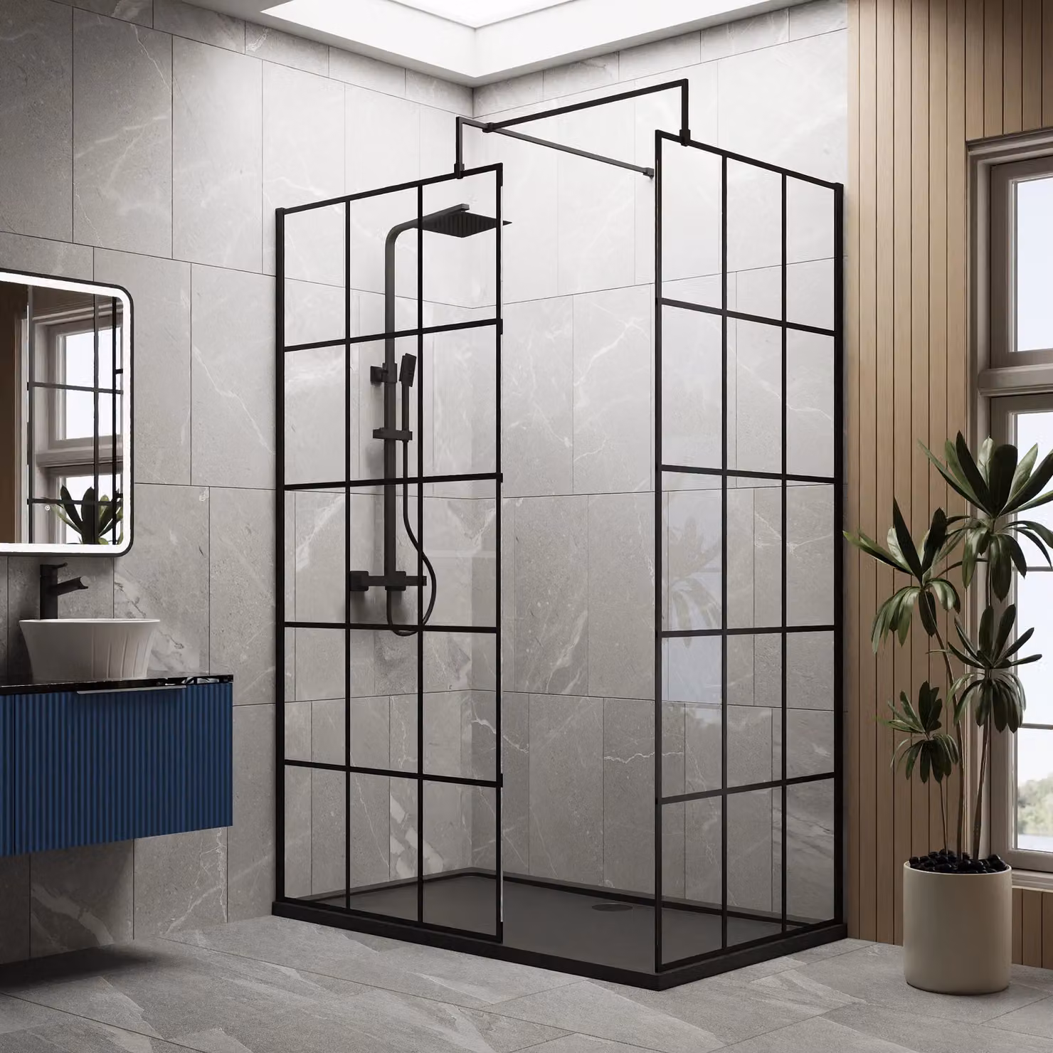 Balterley Black Walk-In Glass Wetroom Screen and Tray Set, 8mm Glass, W: 1400 mm, D: 700 mm – 2