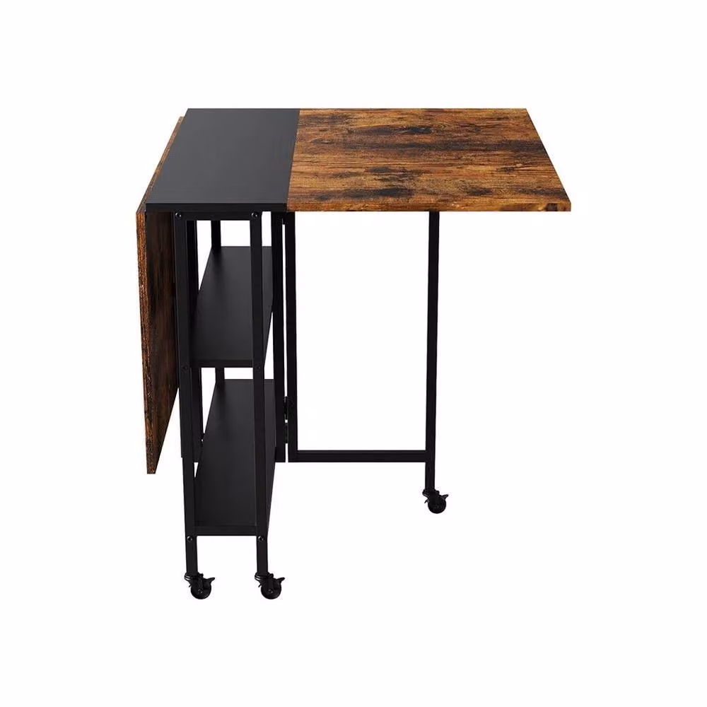 KORVIXA Brown Folding Dining Table with Butterfly Drop Leaf and Castors for 4-6 Adults, W: 100 cm x D: 100 cm – 3