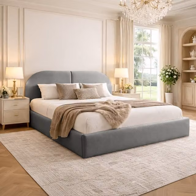 Desire Deco Modern Upholstered Velvet Bed Frame in Grey, 120 x 200 cm