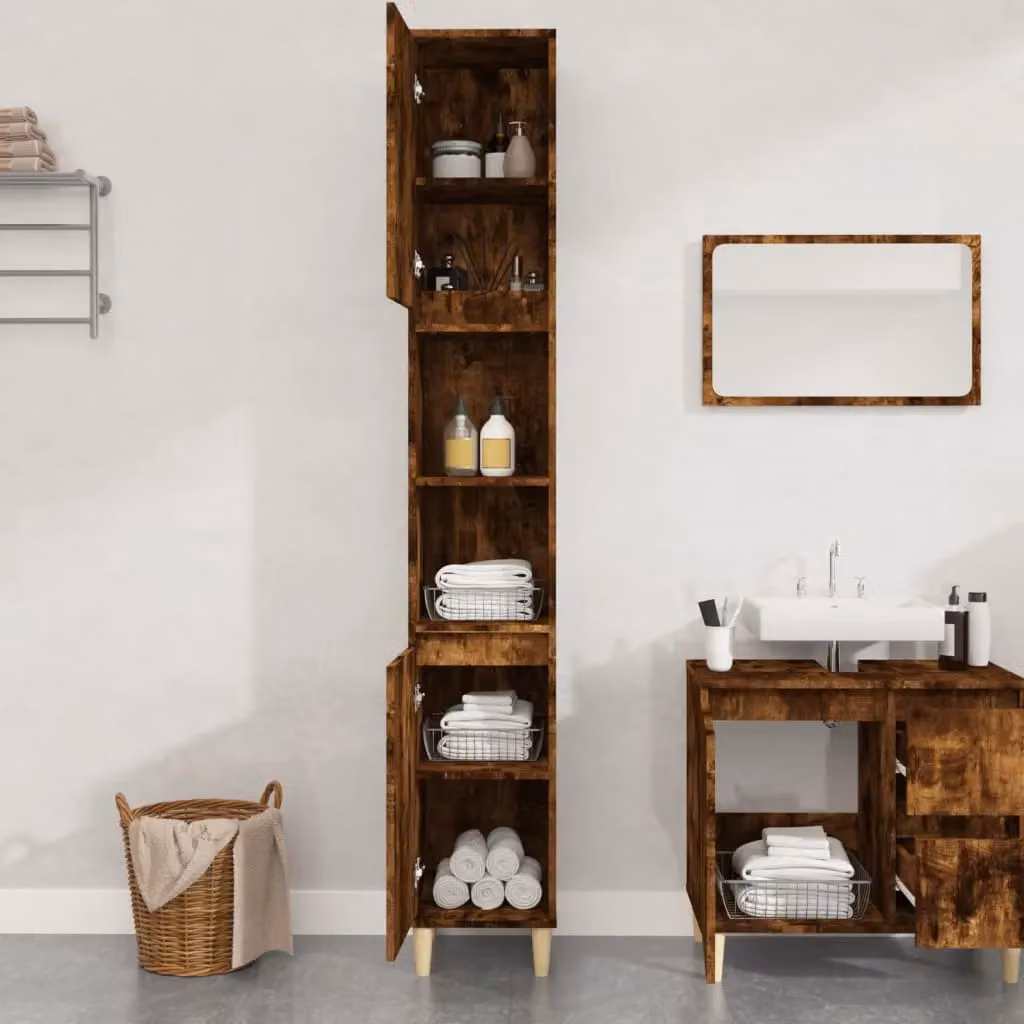Berkfield Home Smoked Oak Bathroom Cabinet, Brown, W/D/H: 30 x 30 x 190 cm – 3