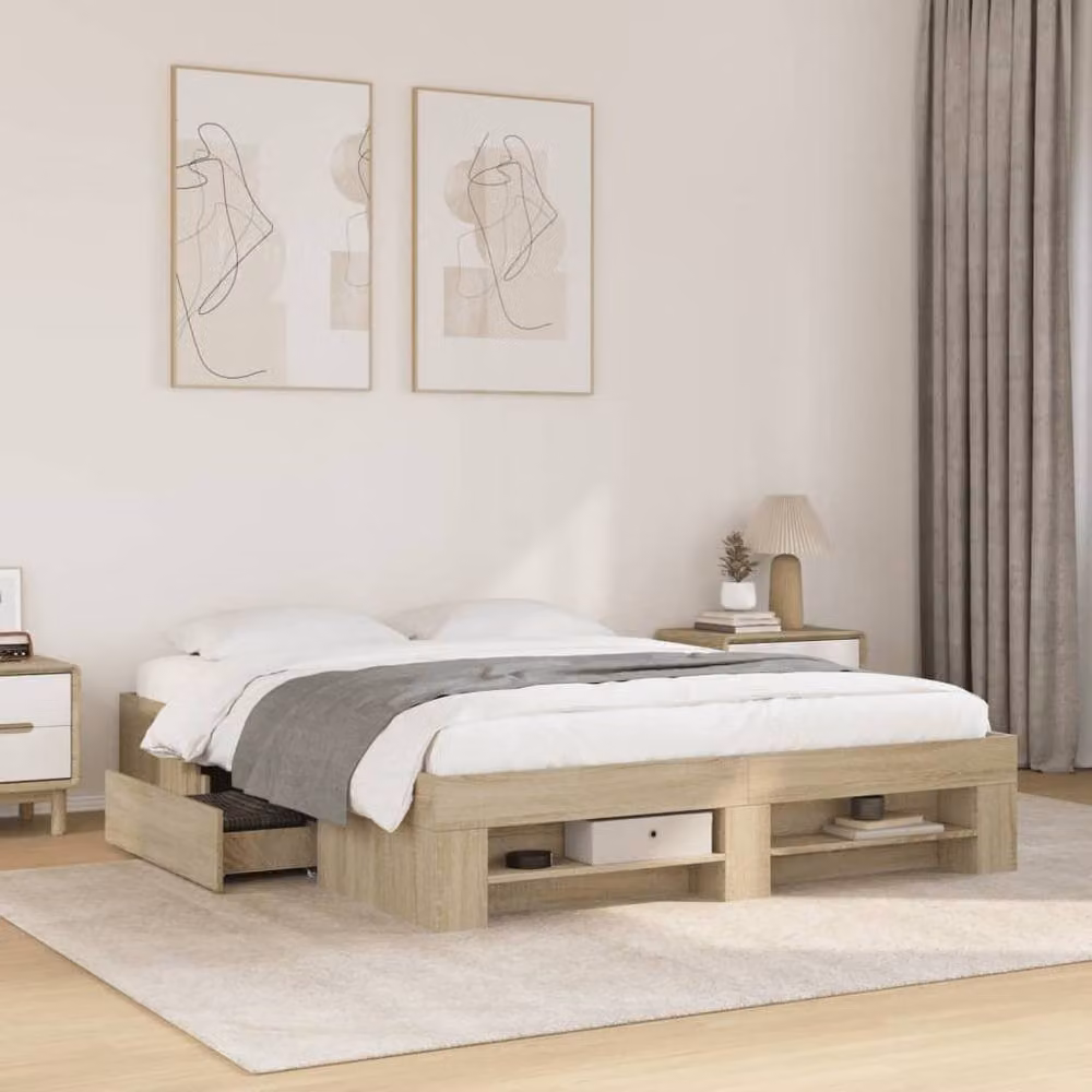 Berkfield Home Sonoma Oak King Size Bed Frame with Drawers in Beige – 2