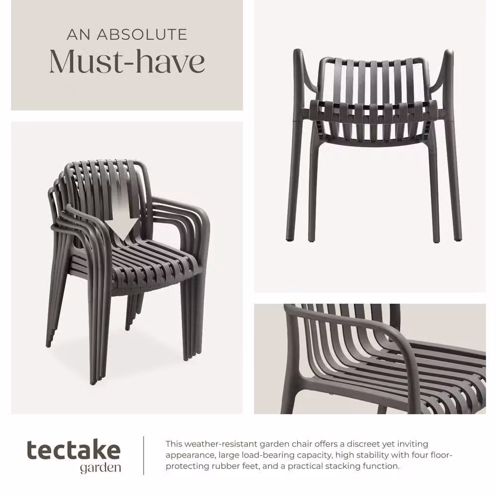 tectake Alcudia Stackable Garden Chairs in Matt Grey for 4 Adults – 3