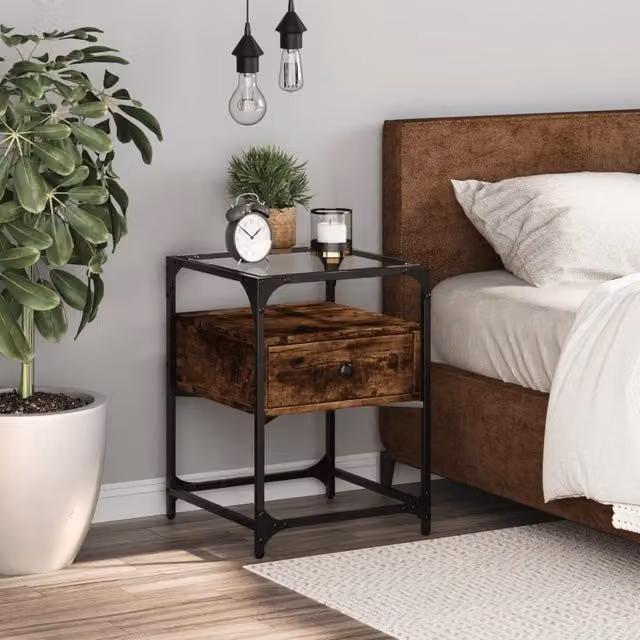 Berkfield Home Bedside Cabinet in Smoked Oak and Brown, W/D/H: 40 x 40 x 55 cm – 1