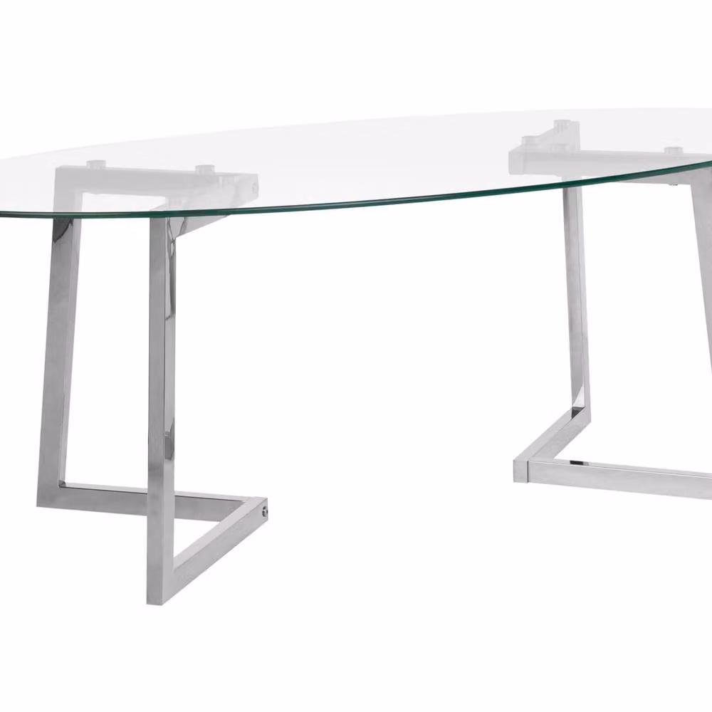 Wyld and Coco Silver Glass Coffee Table with Oval Tempered Top and Polished Steel Legs, W/D/H: 120 x 60 x 45 cm – 2