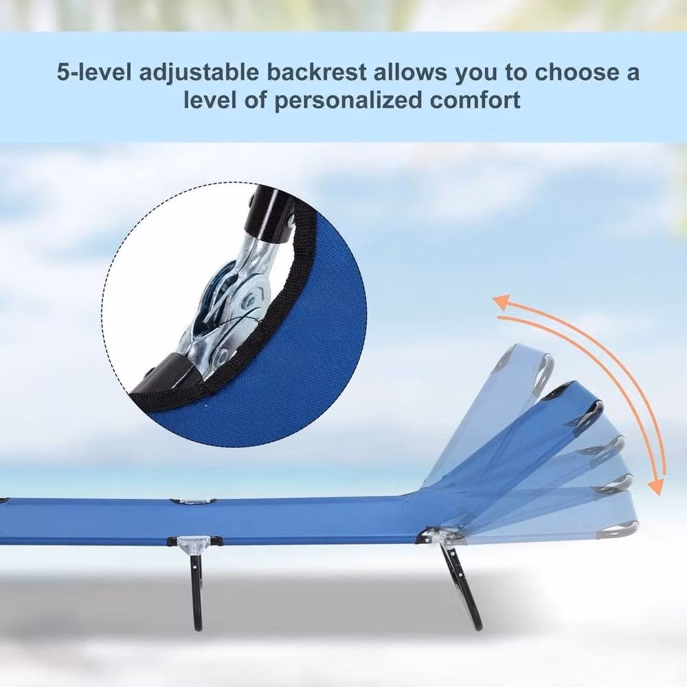 EONLION Blue Folding Outdoor Chaise Lounge with Adjustable Headrest and Textilene Fabric – 2