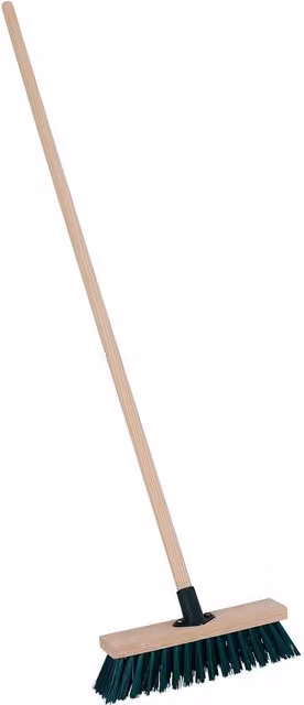 Charles Bentley 11 inch Stiff Synthetic Garden Maintenance Broom in Natural Green and Brown with Wood Handle
