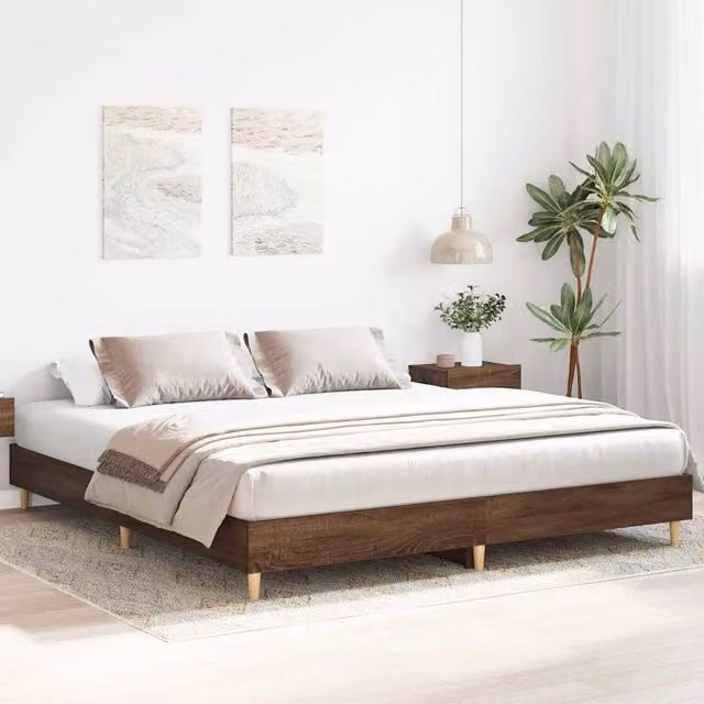 Berkfield Home Durable Engineered Wood Bed Frame in Brown Oak, W/D/H: 200 x 25 x 203 cm