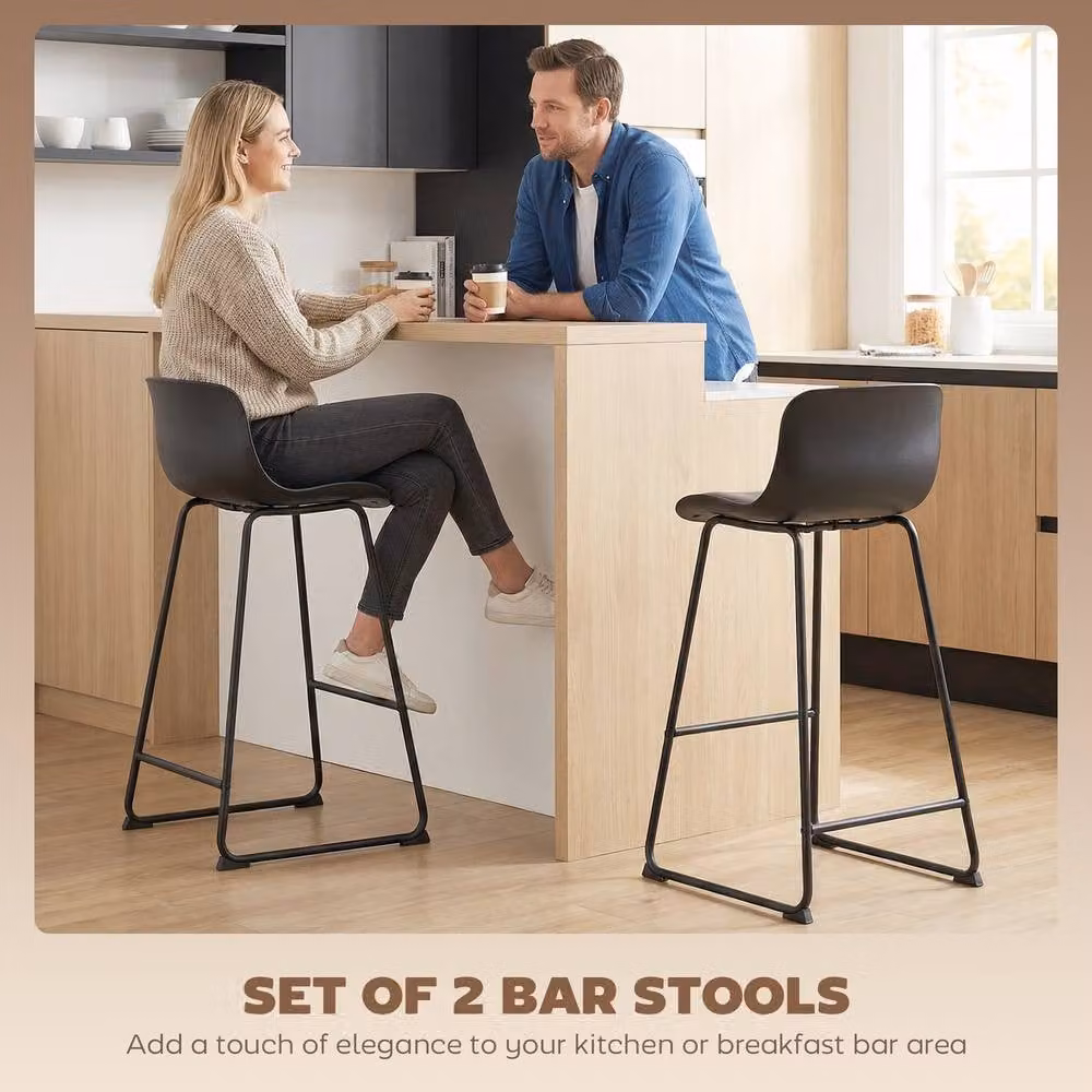 STILVORA Set of 2 Modern Bar Stools with Black Synthetic Leather Seats and Metal Frames – 5