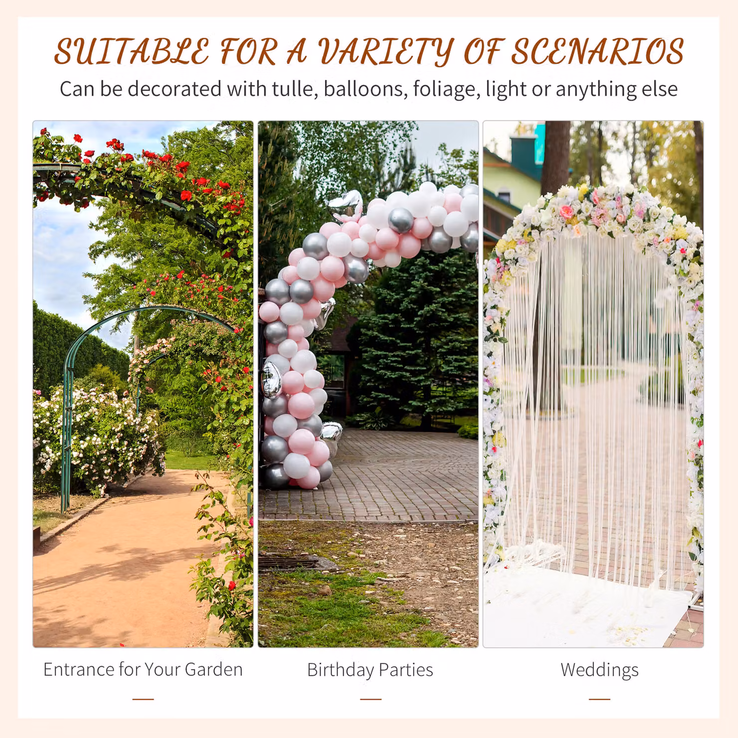 Outsunny Decorative Metal Garden Trellis Arch in Grey with Elegant Scrollwork and Durable Steel Tubing, Height: 210 cm – 3