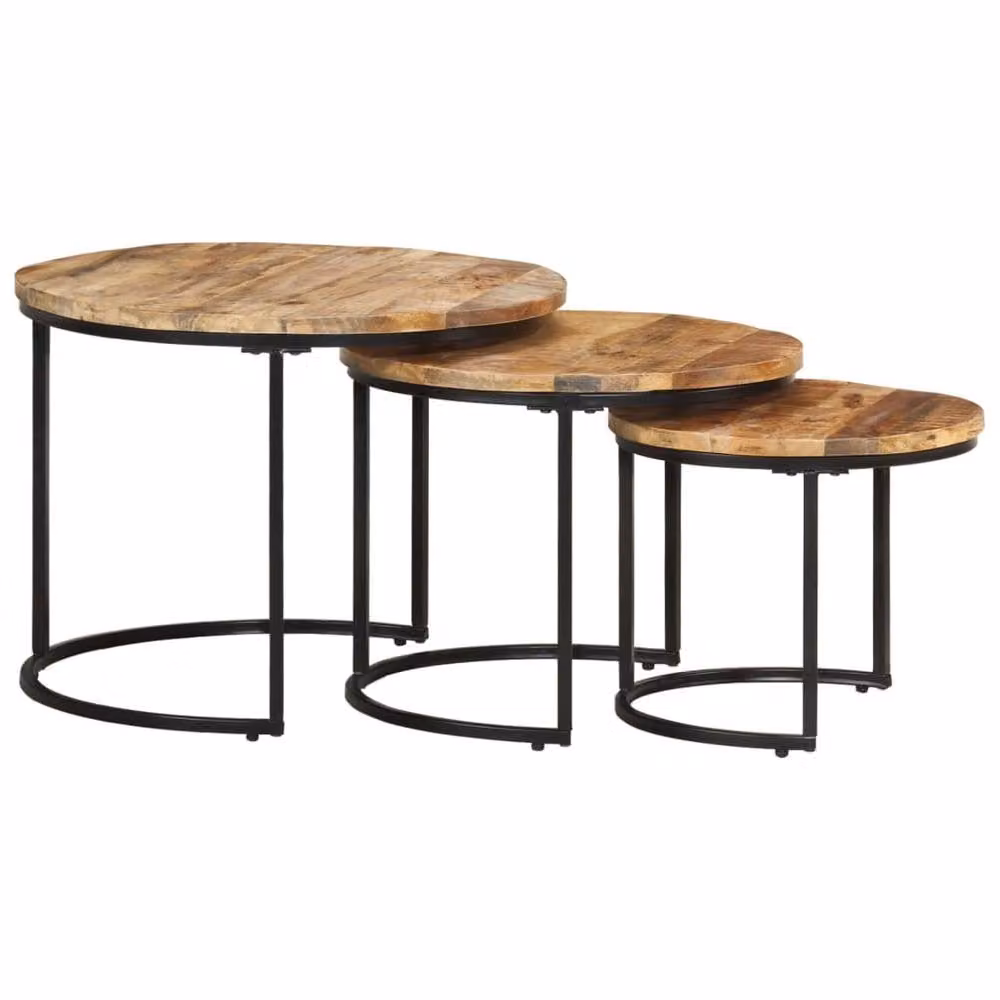 Berkfield Home 3 Piece Nesting Tables in Brown Rough Mango Wood – 1