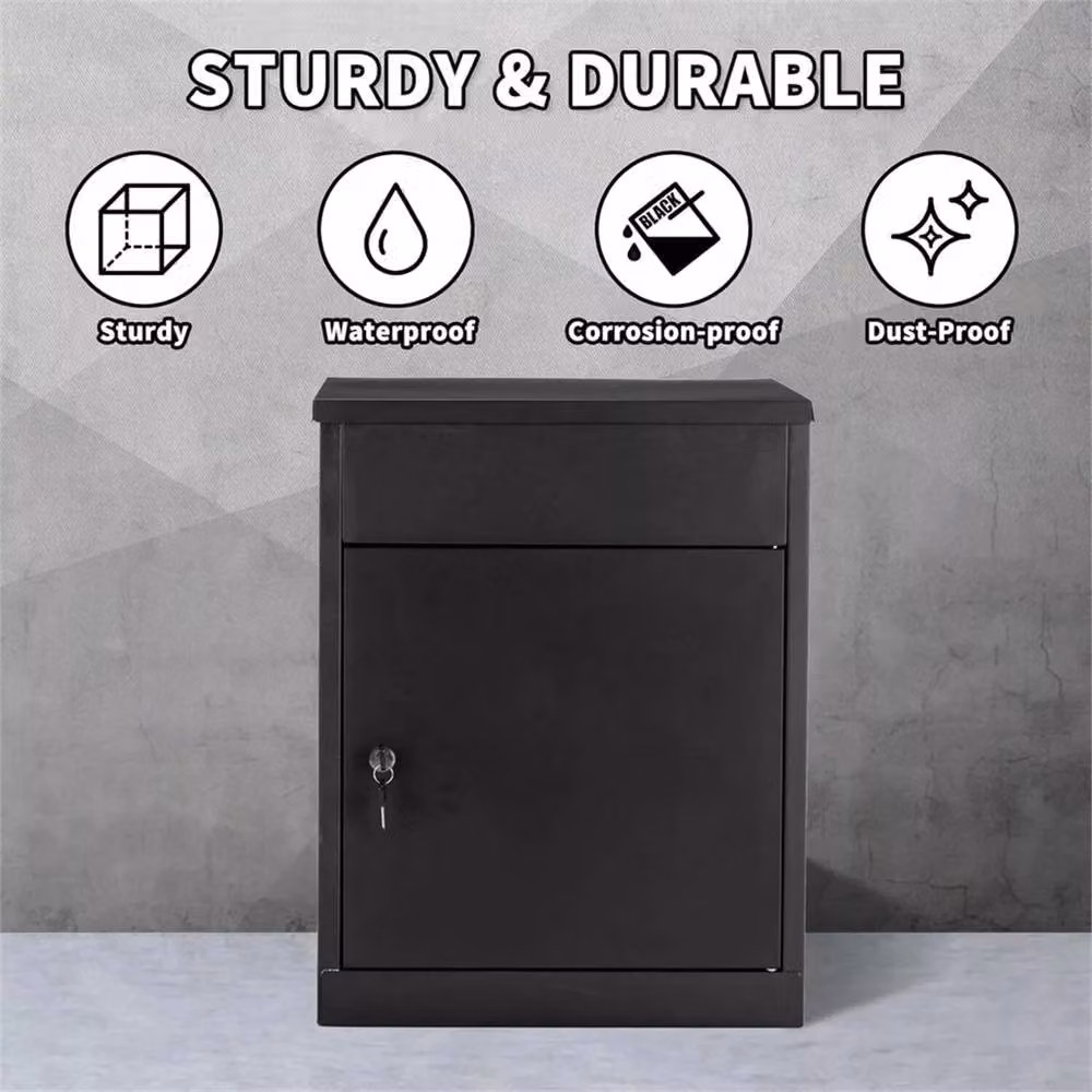 FLAVORA Lockable Extra Large Outdoor Parcel Drop Post Box, Black, W/D/H: 50 x 50 x 50 cm – 5