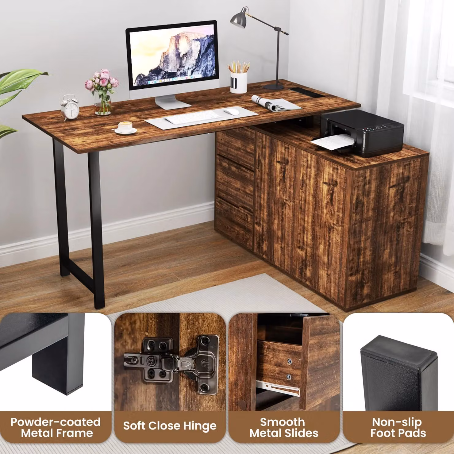 Costway Reversible L-Shaped Corner Computer Desk in Brown – 4