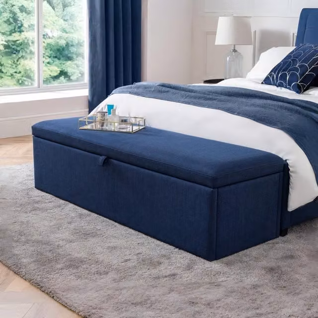 Julian Bowen Sorrento Blue Linen Fabric Upholstered Blanket Box