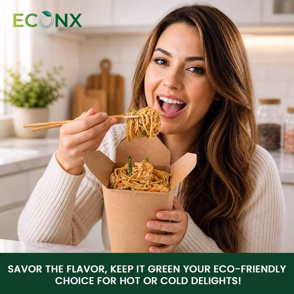 ECONX Brown Biodegradable Kraft Noodle Pot Deli Takeaway Food Box, 26oz, 500 Pieces – 4