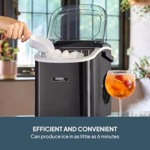 Cooks Professional Black Countertop Ice Maker Machine with Scoop, 12kg Capacity and 1.3L Water Tank – 2