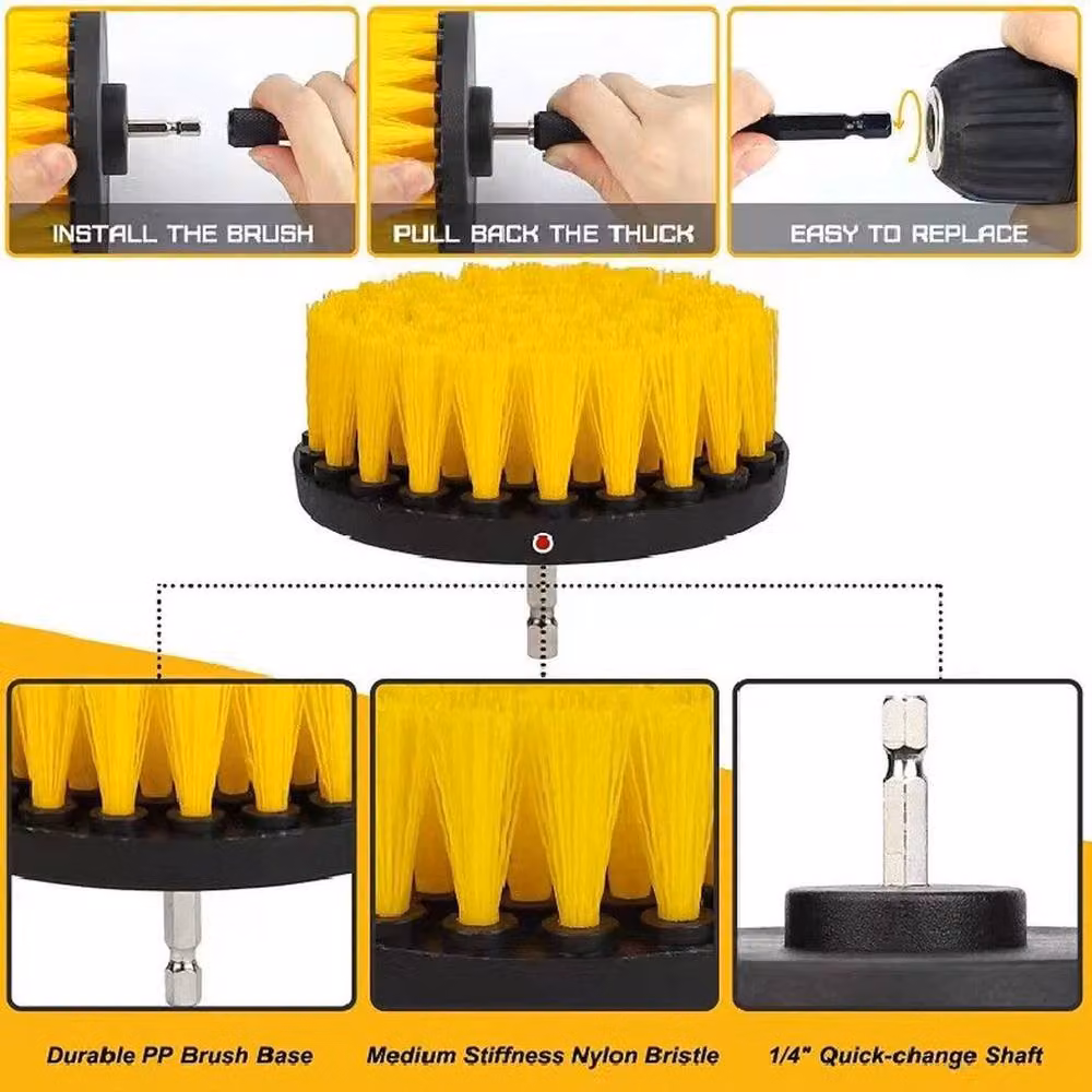SPETLEK Drill Brush Attachment Set with Yellow Cleaning Scrub Pads and Sponge – 3