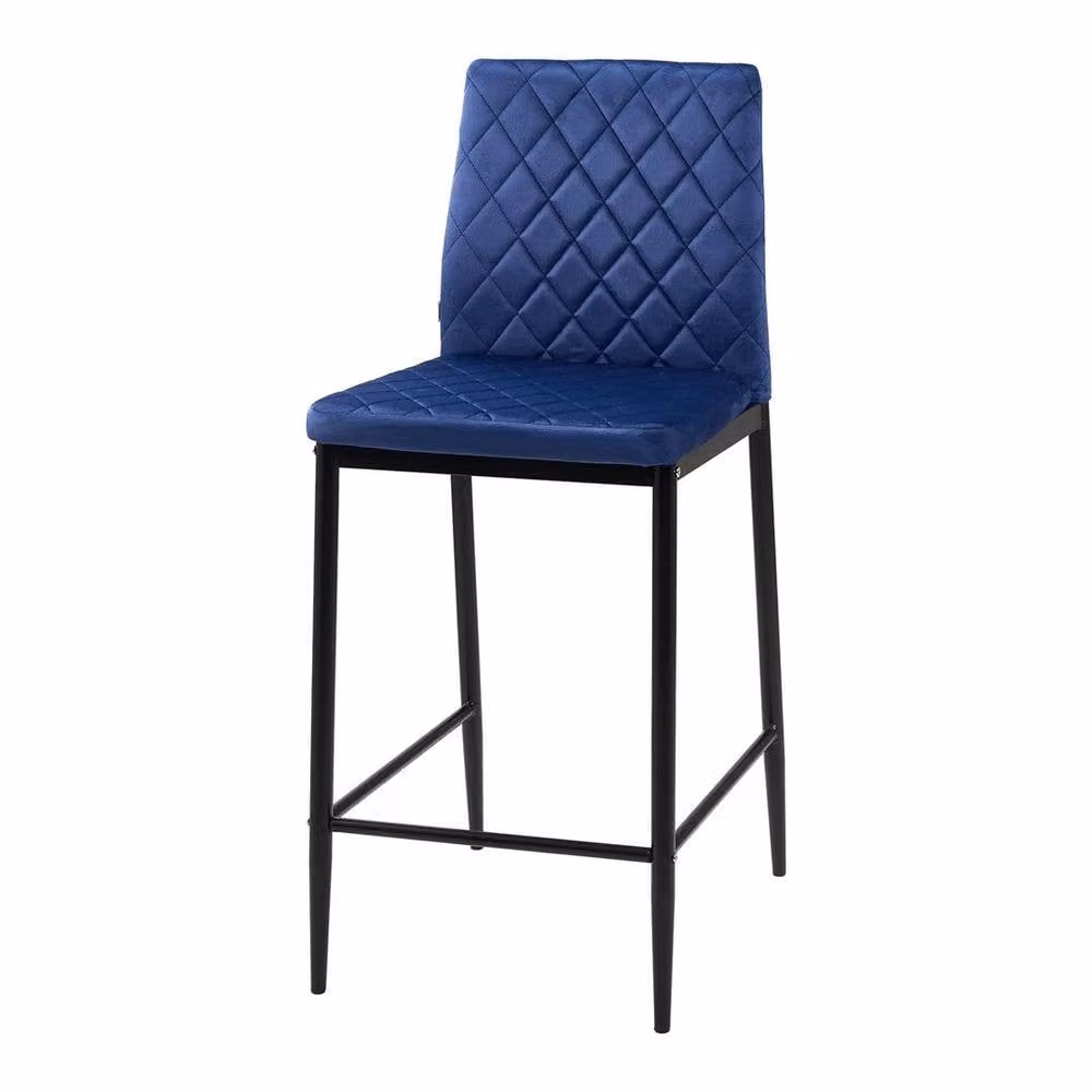 KORVIXA Set of 2 Navy Blue Velvet Modern Bar Stools with Metal Upholstered Frame – 2