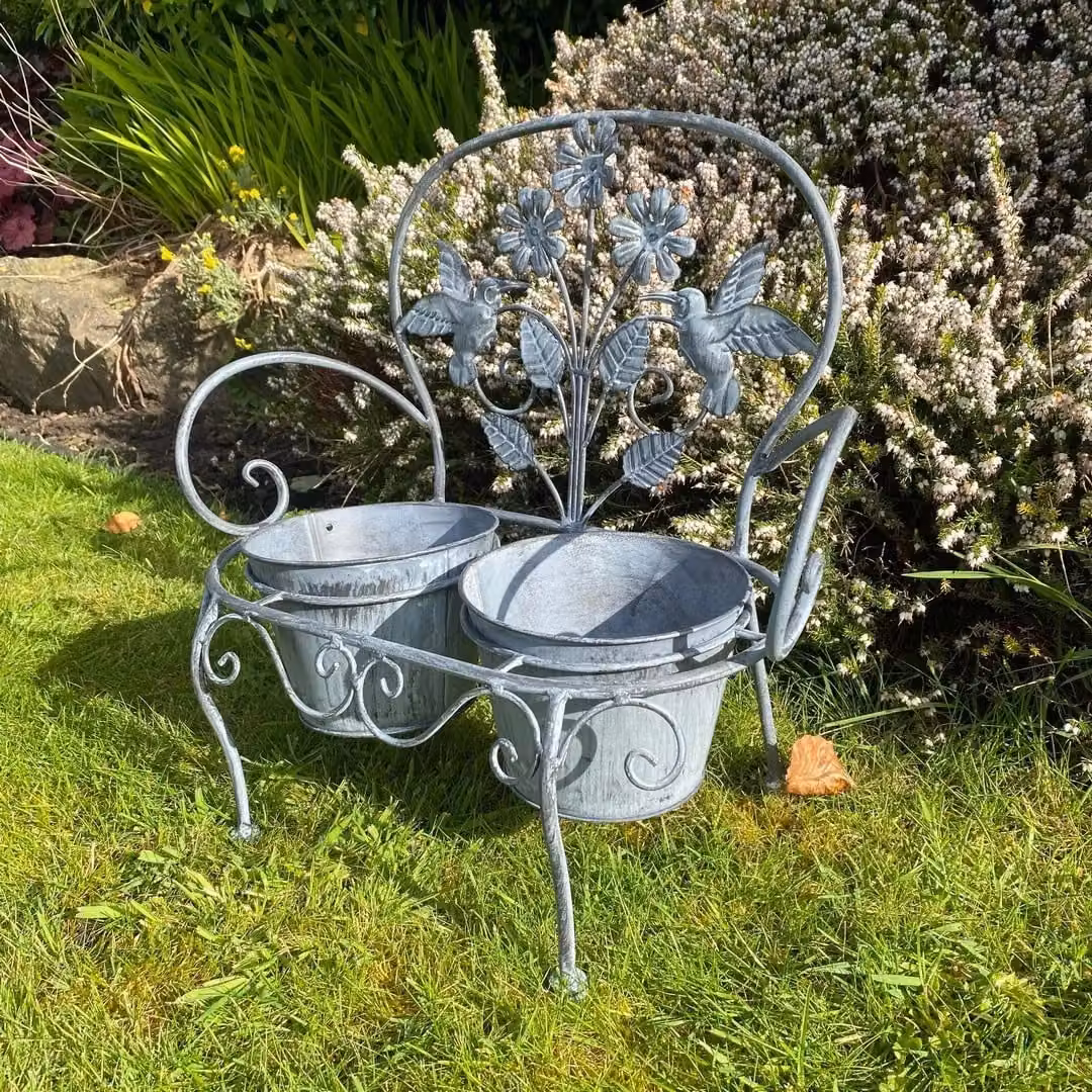 Minster Double Metal Garden Planter Tub in Grey, W: 46 cm, D: 29 cm, H: 44 cm – 3