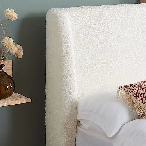 Birlea Halfden King Size Upholstered Bed Frame in White Bouclé Fabric, W/D/H: 180 x 200 x 165.5 cm – 5