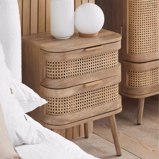 Birlea Sark 2 Drawer Rattan Bedside Cabinet in Beige and Brown