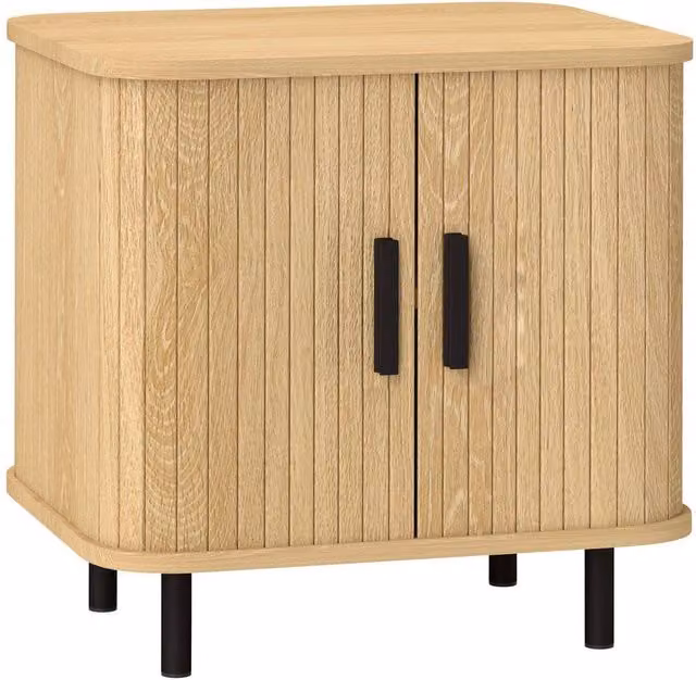 KORVIXA Scandinavian Oak Bedside Table with Sliding Doors in Light Oak, W/D/H: 100 x 100 x 2 cm
