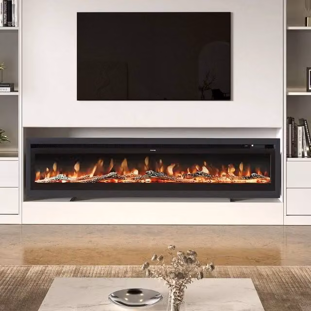 FORGEVIO 50-inch Wall Mounted LED Fireplace with 9 Colour Options in Black