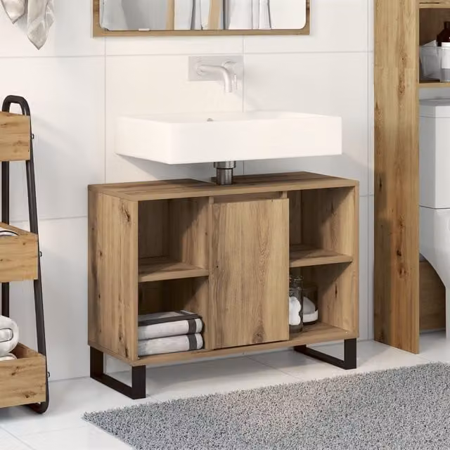 Berkfield Home Artisan Oak Freestanding Bathroom Vanity in Brown