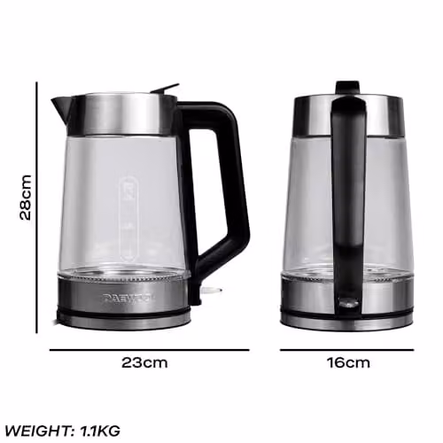 Daewoo Glass Kettle with Blue LED Illumination, 1.7 l, 3000 W Rapid Boil with Auto Shut-off, Transparent – 5