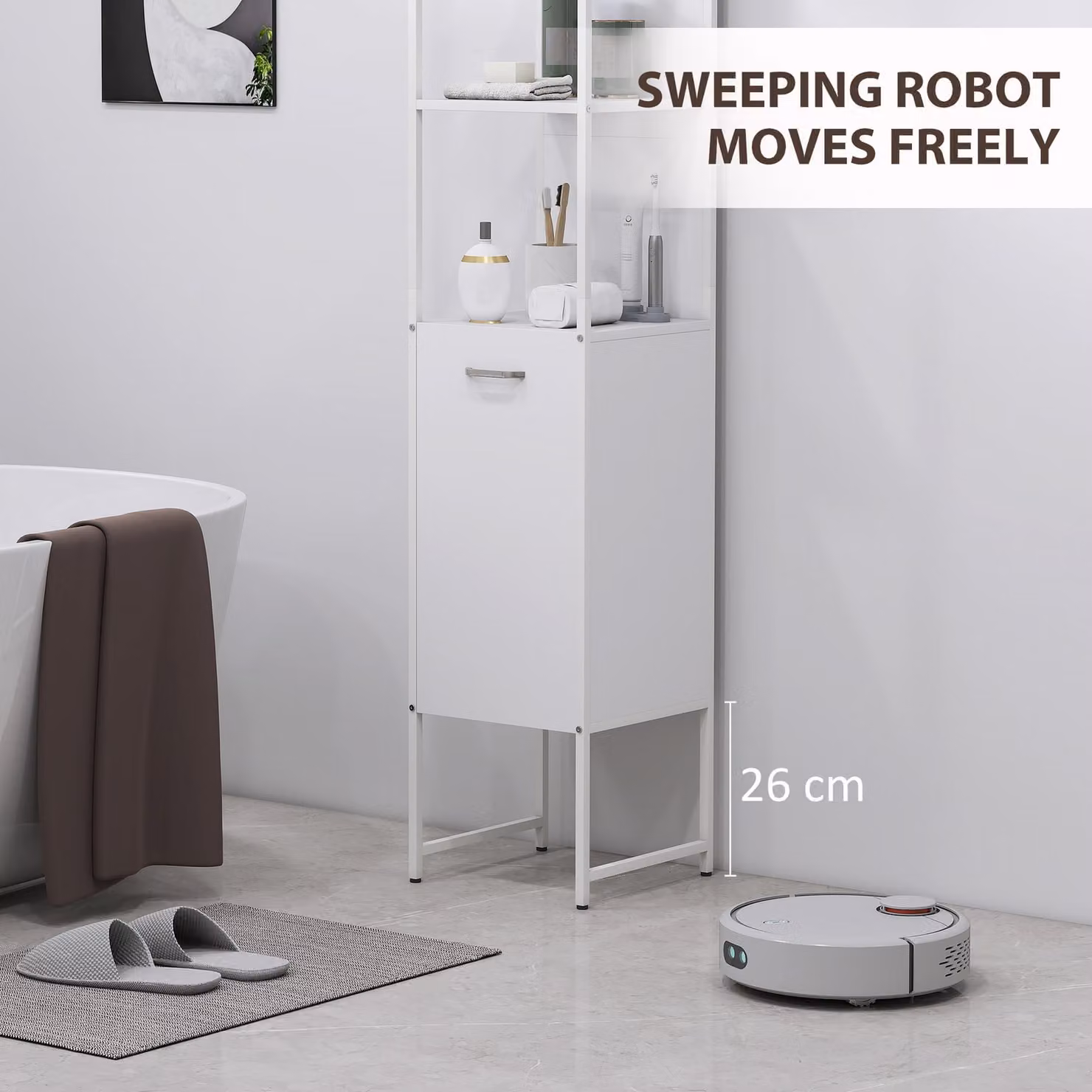 HOMCOM Tall Bathroom Cabinet with Open Shelves and Adjustable Shelf, White – 3