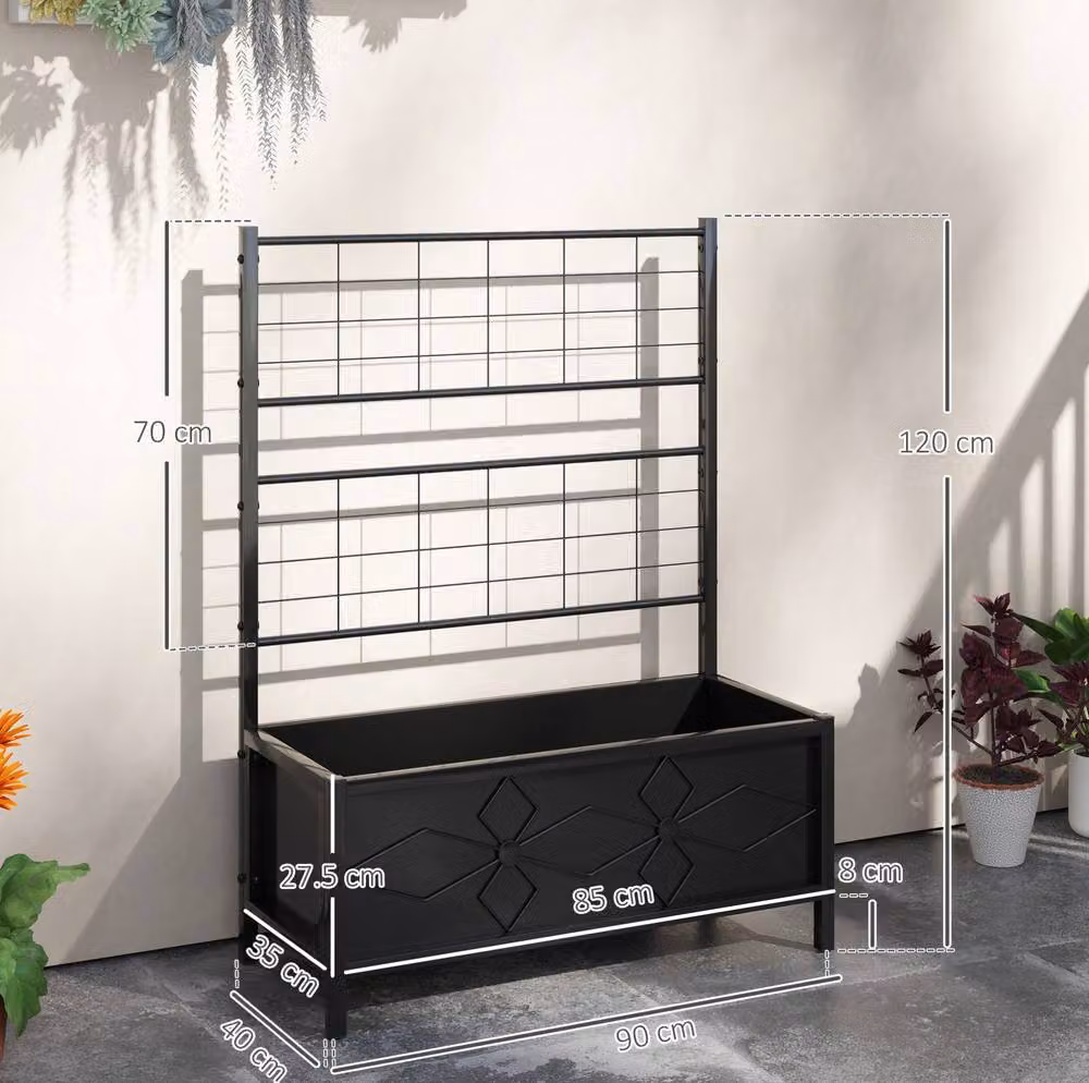STILVORA Raised Garden Bed with Trellis in Black Galvanised Steel, W/D/H: 90 x 40 x 120 cm – 3