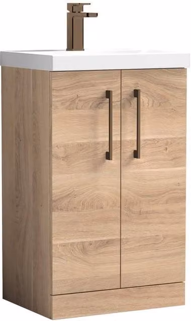 Balterley Modern Bathroom 2-Door Vanity Unit with Soft Close Doors in Bleached Oak Brown, Width: 50 cm