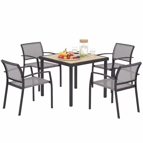 Outsunny 5 Piece Garden Dining Set with 4 Chairs and Square Table in Grey