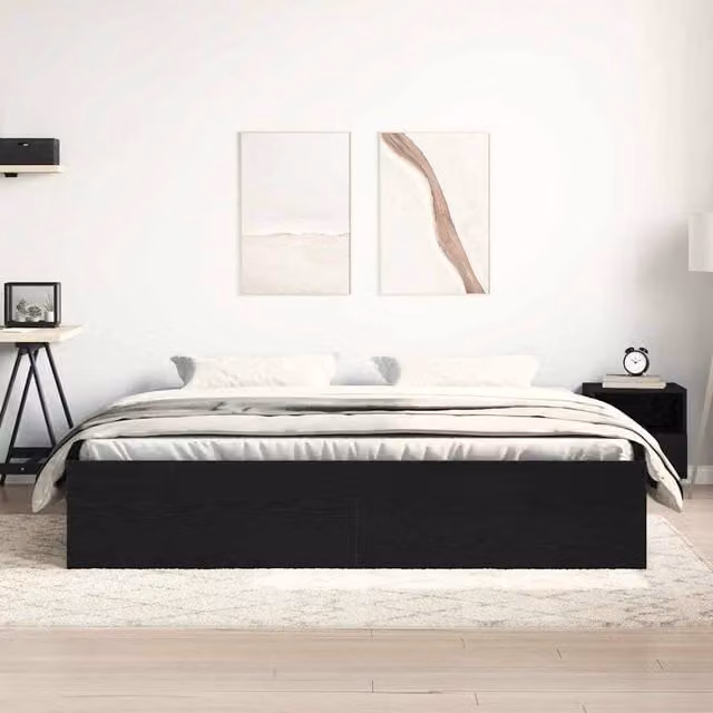 Berkfield Home Durable Bed Frame in Black Oak, W/D/H: 200 x 203 x 35 cm – 1