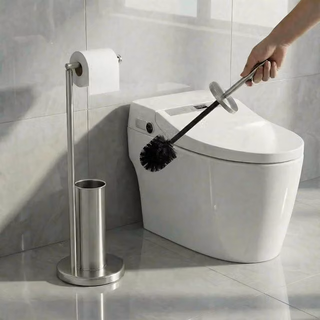 Alivio Freestanding Toilet Paper Holder and Toilet Brush Set in Grey, W: 20.5 cm, H: 67 cm – 1