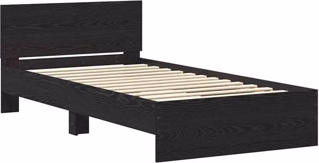 Berkfield Home Bed Frame with Headboard in Black Oak, W/D/H: 100 x 200 cm