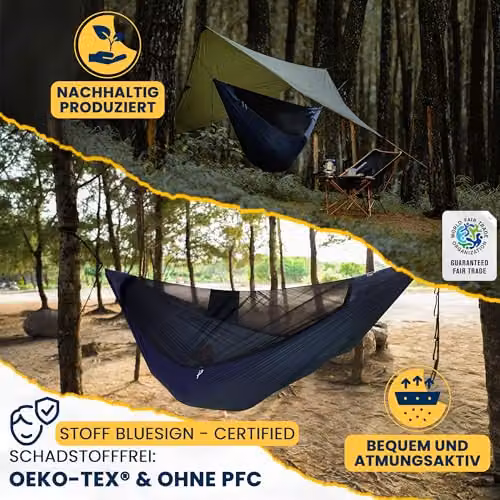 Ticket to the Moon Lightest Pro Hammock with Insect Protection and Integrated Ridgeline, Navy Blue – 7