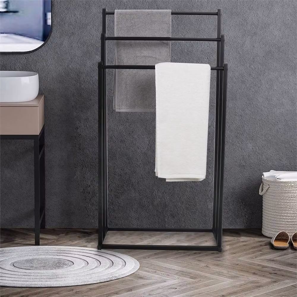 Nordara Black 3-Tier Freestanding Metal Towel Rail Rack, Matt Black, H 86 x W 44 x D 21 cm – 4