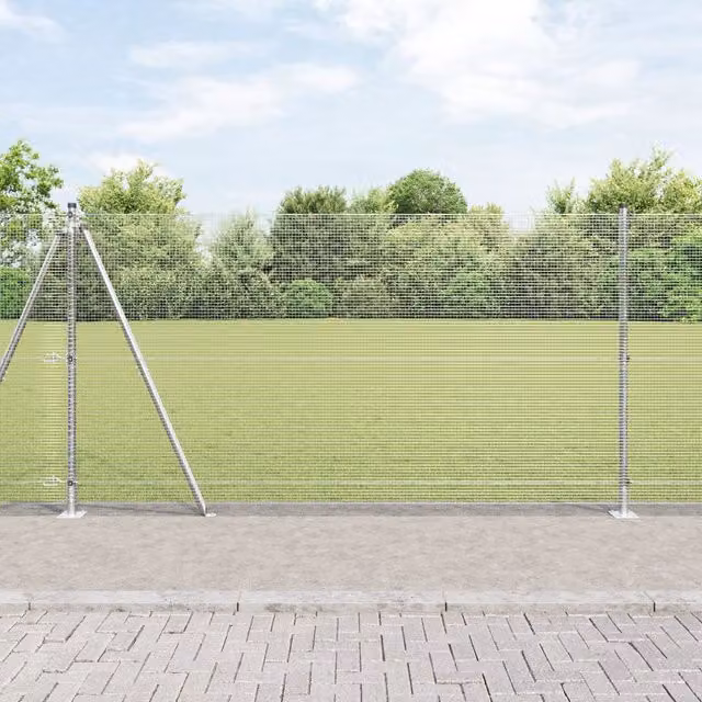 Berkfield Home Welded Wire Fence with 13 Flanged Posts, Galvanised Steel, Silver, W: 50 m, H: 1.2 m