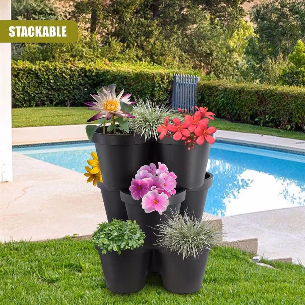 NESTLUNE 3 Layer Stackable Vertical Garden Planter Tub in Black and Anthracite – 3