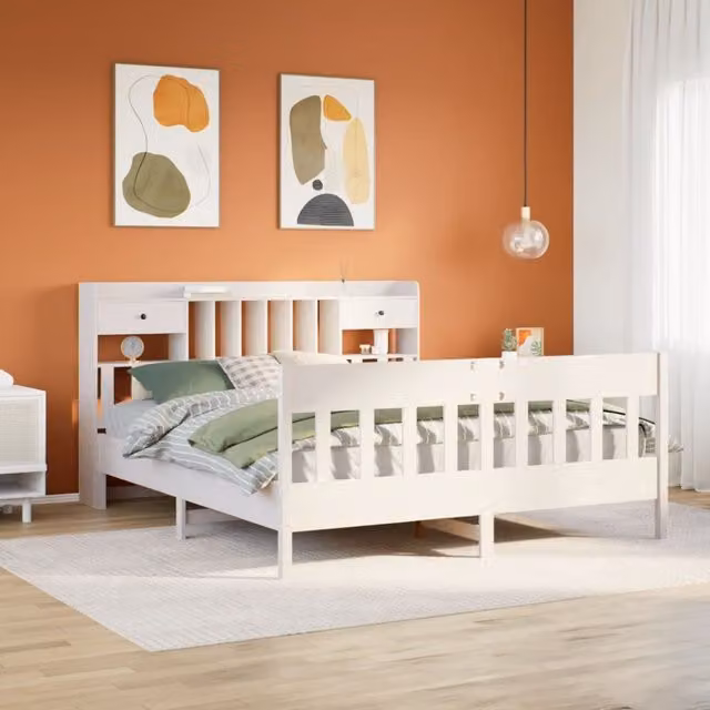 Berkfield Home Super King Solid Wood Pine Bed Frame in White, W: 180 cm, D: 200 cm – 1