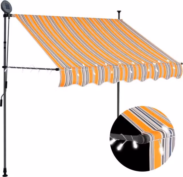 Berkfield Home Manual Retractable Striped Awning with LED, Yellow and Blue – 1