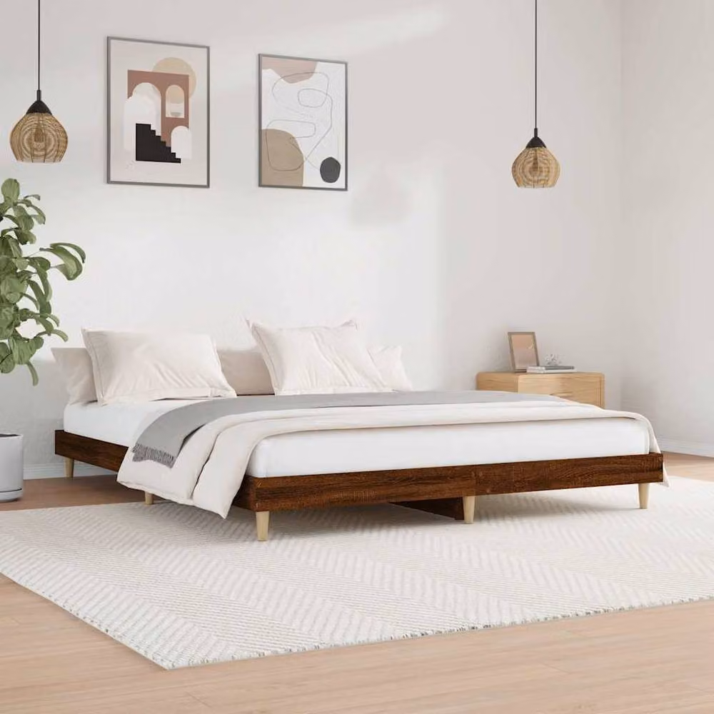Berkfield Home Durable Small Double Bed Frame in Brown Oak, W/D/H: 120 x 200 x 20 cm – 2