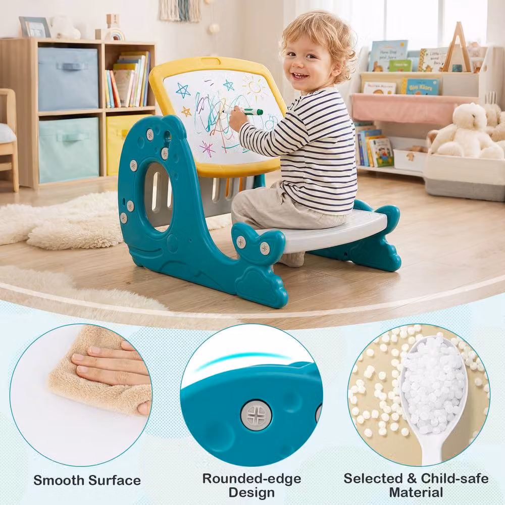 CASART Convertible Kids Activity Table Set with Angle-Adjustable Toddler Easel in Multicolour – 3