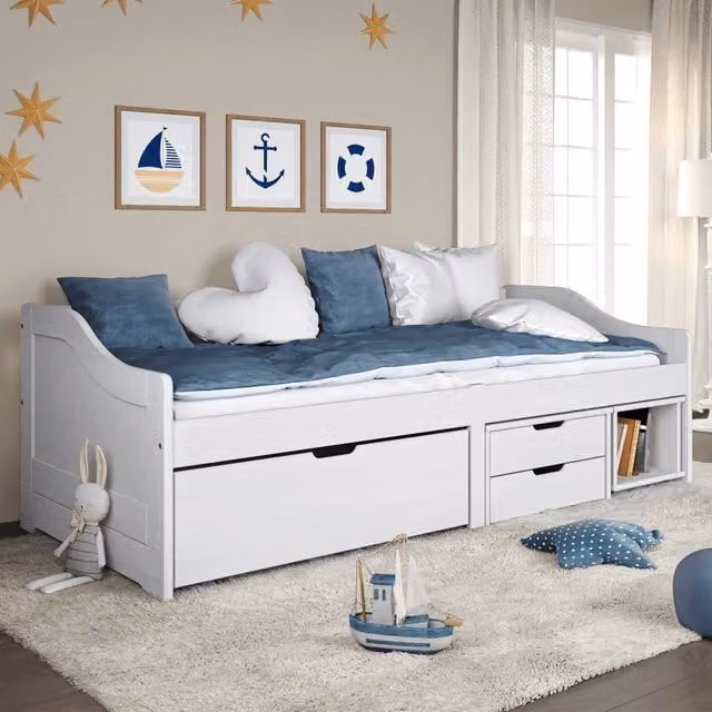Berkfield Home IRUN Day Bed with 3 Drawers in White Solid Pine Wood, W/D/H: 90 x 200 cm