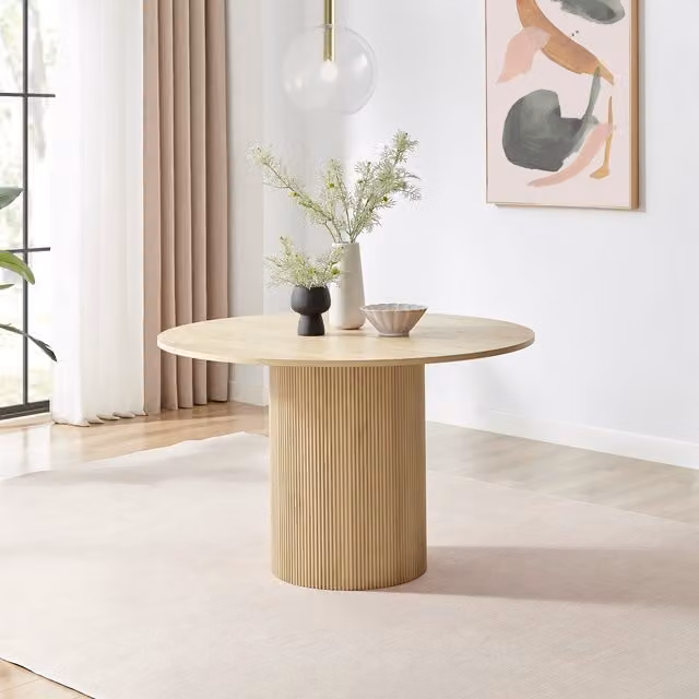 FurnitureboxUK Penrose Oak Effect Round Dining Table and 4 Beaumont Chairs in Green