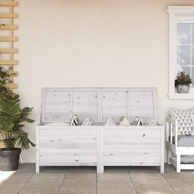 Berkfield Home Garden Storage Box in White Solid Wood, W/D/H: 150 x 50 x 56.5 cm – 1