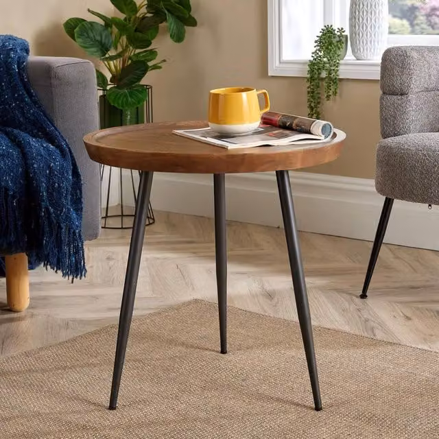 Home Source Manhattan Round Mango Wood Coffee Table in Dark Brown