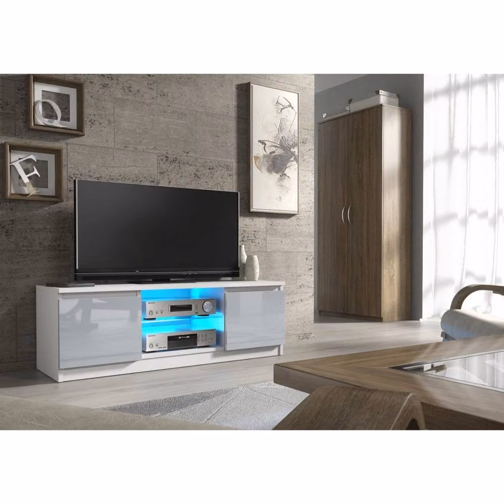 Mex Furniture LTD Aura TV Unit in White and Grey Gloss with LED Lights, W: 120 cm, D: 38 cm, H: 40 cm – 2