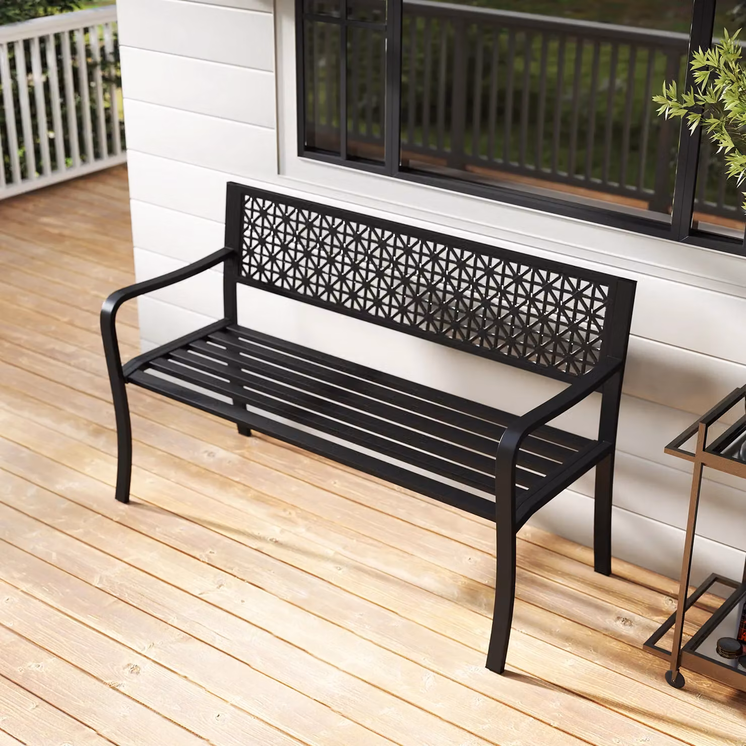 Costway Black Metal Outdoor Patio Bench for 2-3 People, Width: 127 cm – 5